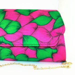 Pink and Green Leafy Clutch